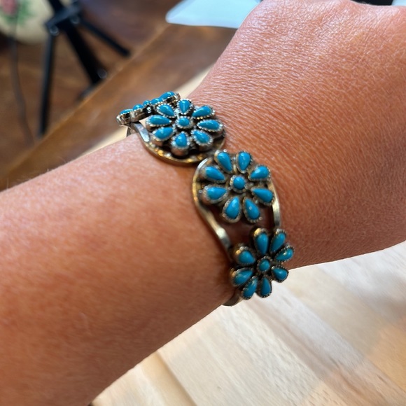 Vintage Jewelry - Faux turquoise petit point hinge bracelet ** flaw
